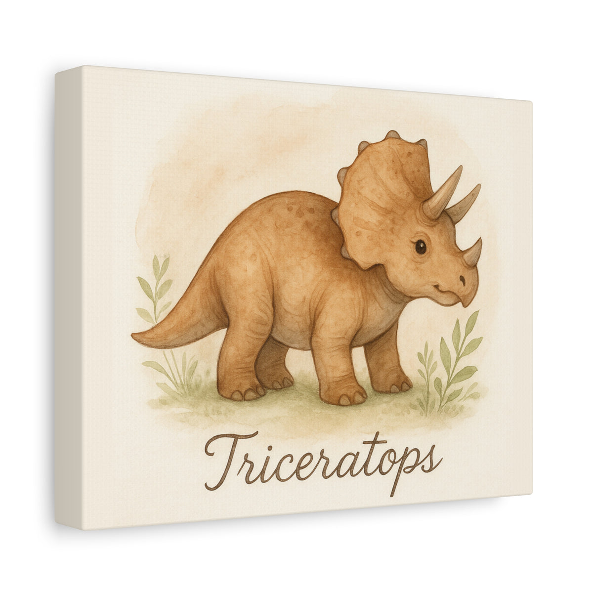Triceratops Canvas Wall Art — Cute Nursery Dinosaur Print