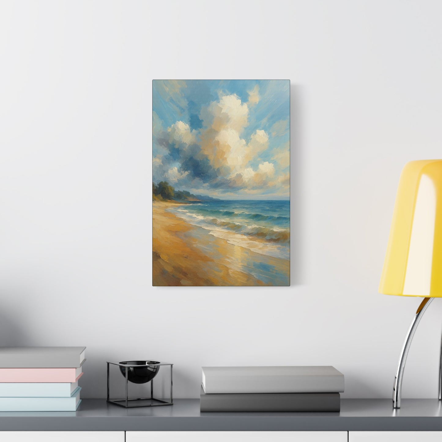 Lienzo de pared con paisaje marino costero — Cuadro de playa tranquila, mate tensado