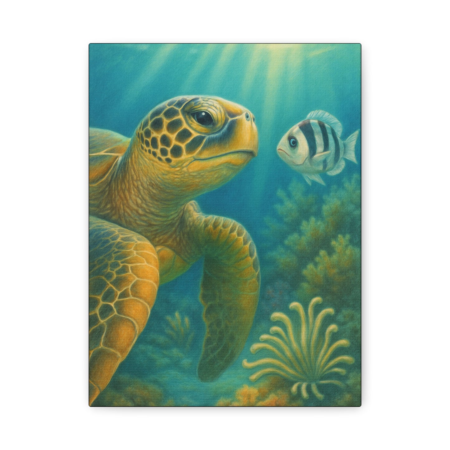 Sea Turtle Underwater Canvas Art – Matte Stretched Wall Decor