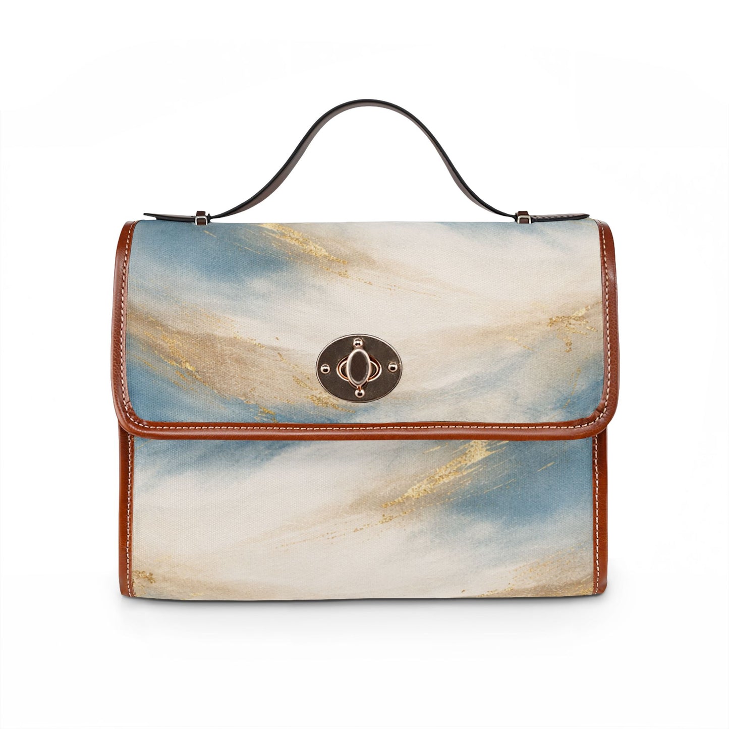 Coastal Canvas Bag - Marble Watercolor Satchel with Gold Accents