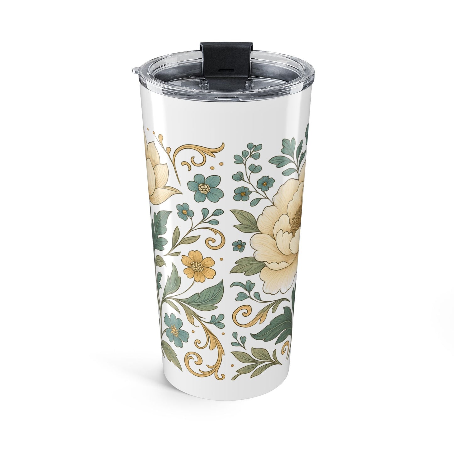 Vintage Cream Peony Travel Cup-20oz Floral Tumbler