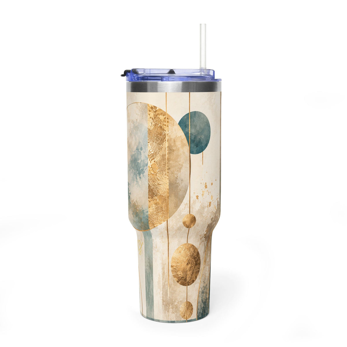 Celestial Circles 40oz Tumbler — Teal & Gold Abstract Art Mug