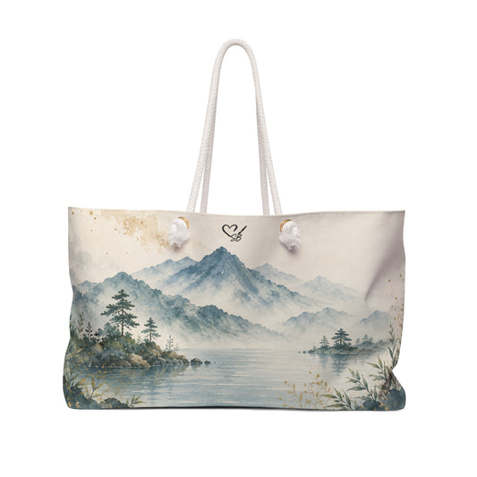 Weekender Bag — Vintage Watercolor Mountain Lake Travel Tote