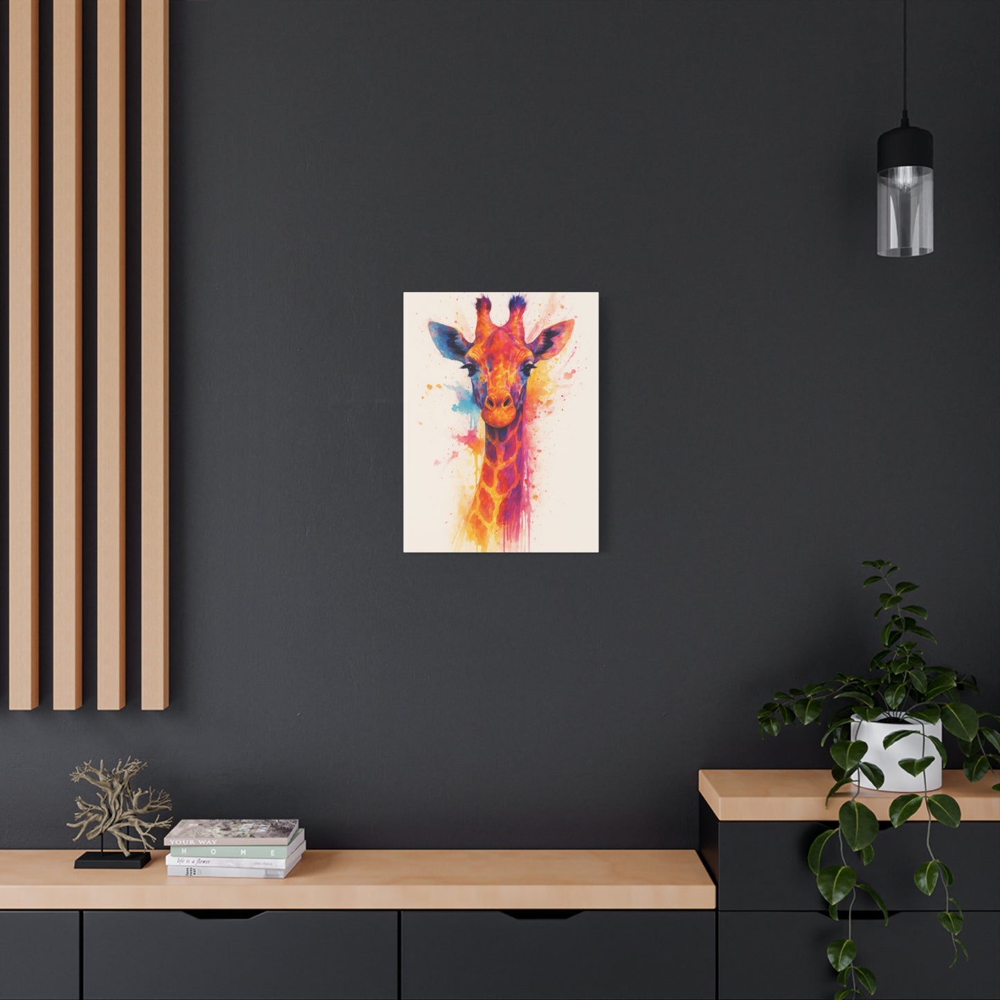 Lámina de lienzo de jirafa en acuarela colorida — Vibrante arte de pared de animales