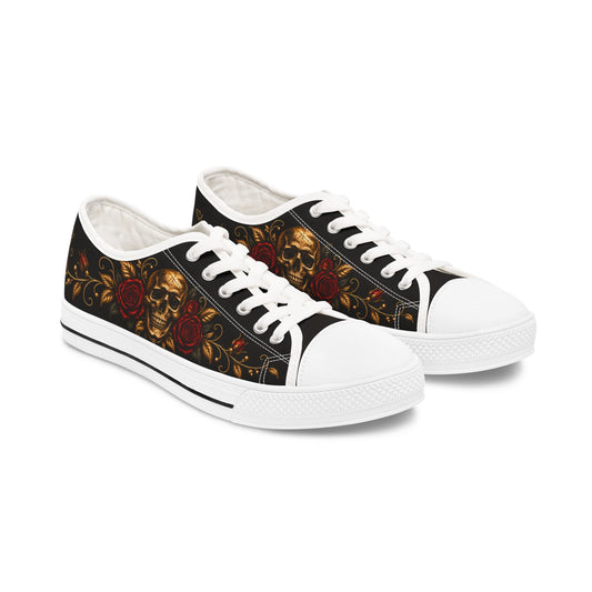 Skull & Roses Low Top Sneakers —Velvet Mourning- Women's Gothic Casual Shoes