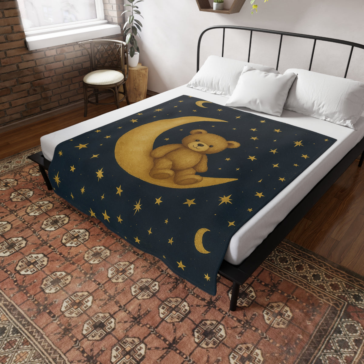 Manta de felpa aterciopelada "A la Luna" — Sueños celestiales-Manta para bebé de noche estrellada y acogedora
