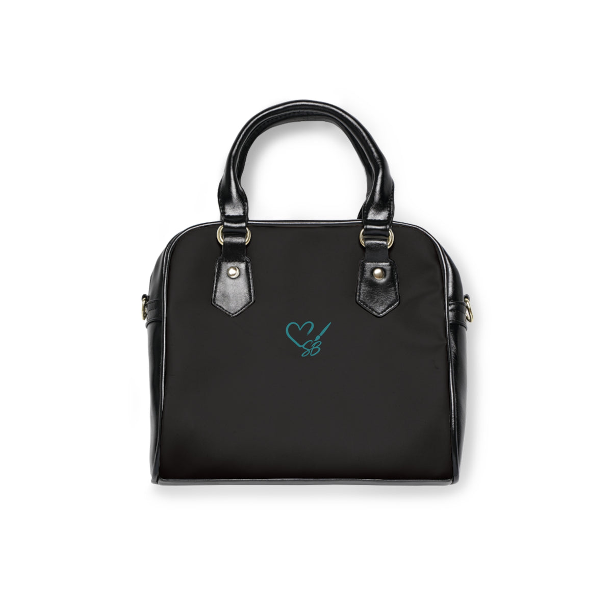 Black back of The Masquerade — A Venetian Dream shoulder handbag with the Soulful Brush heart-and-brush logo.