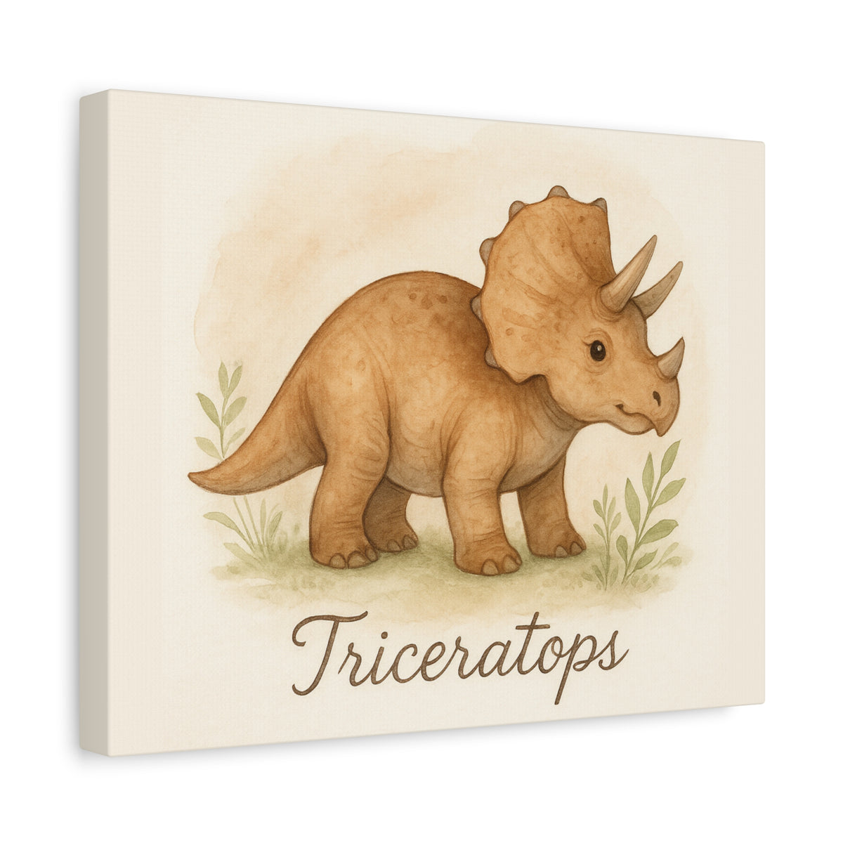 Triceratops Canvas Wall Art — Cute Nursery Dinosaur Print
