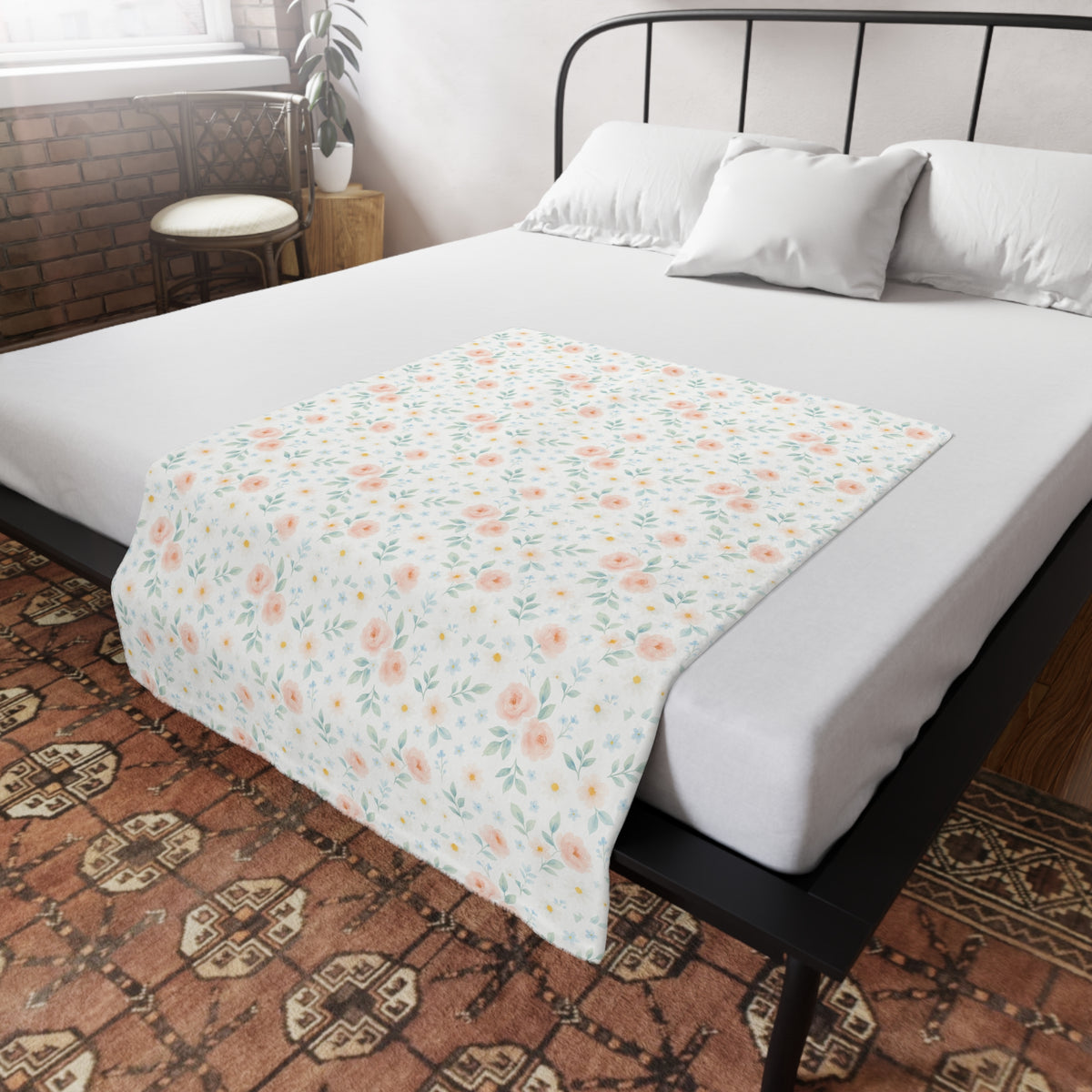 Manta de felpa Woodland Friends con diseño floral campestre elegante