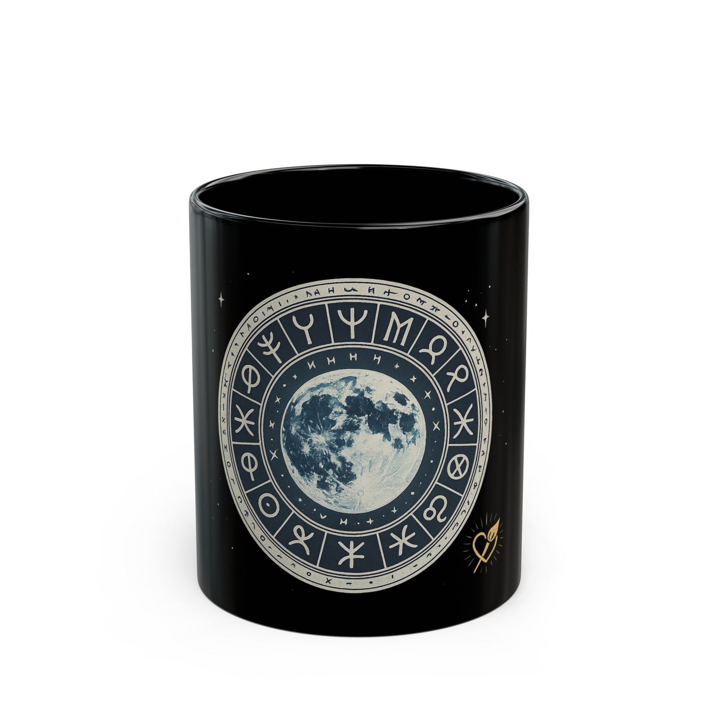 Taza de cerámica Luna Llena — Taza de café Rueda Astrológica (325 ml y 444 ml)