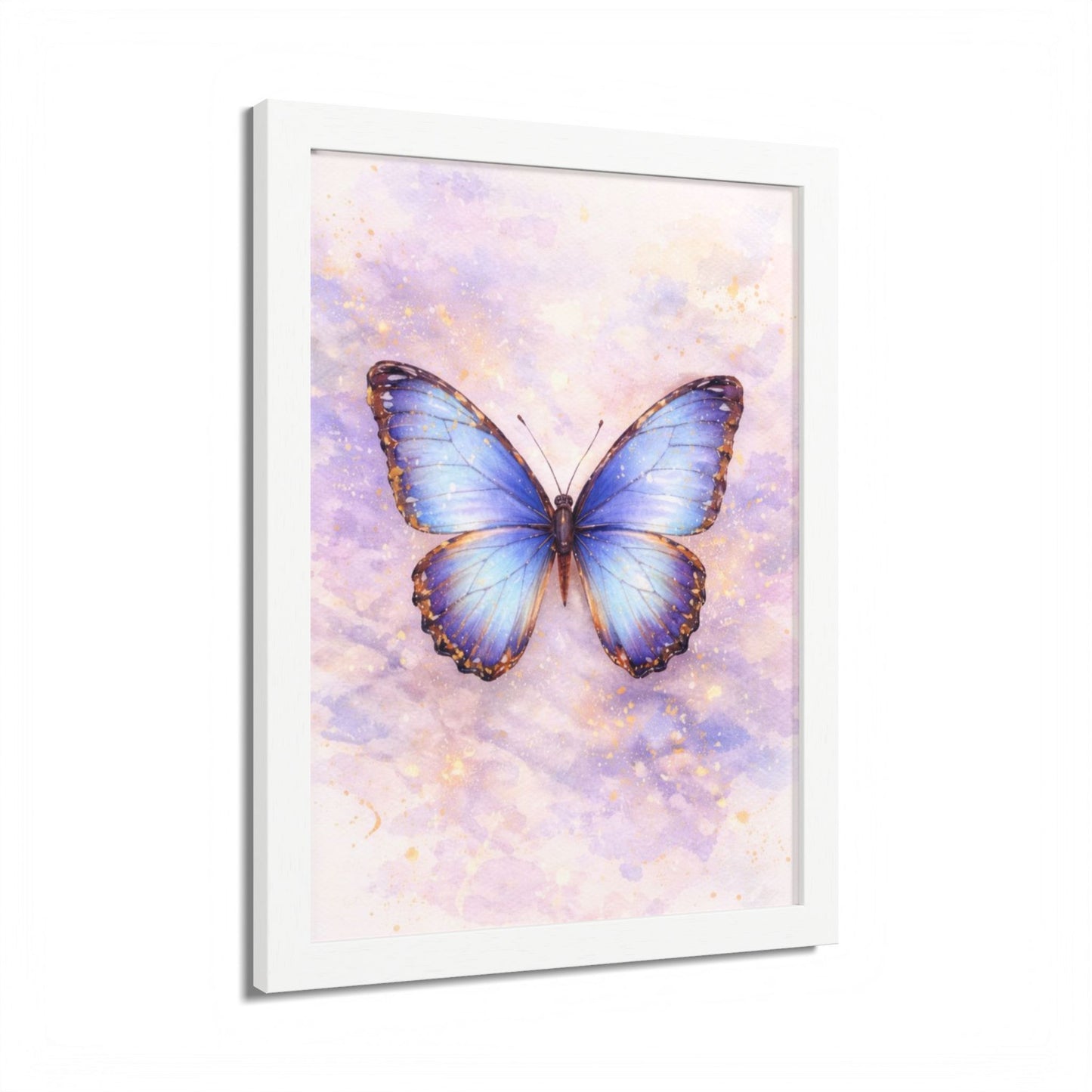 Blue Butterfly Framed Poster — Watercolor Wall Art for Nursery & Bedroom