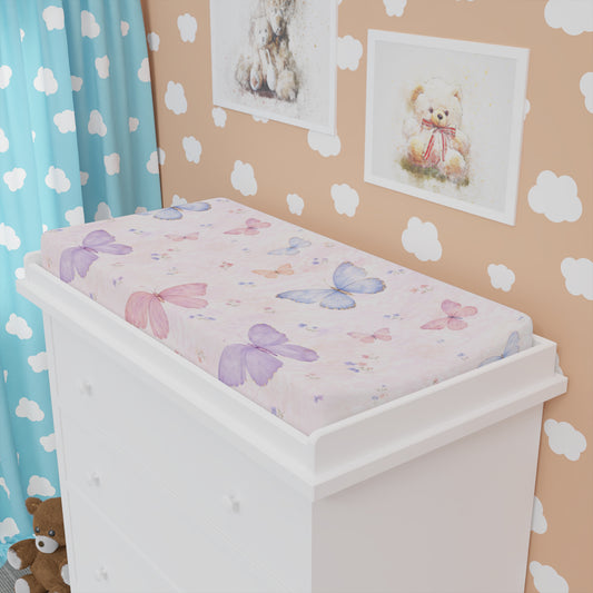 Big Butterfly Baby Changing Pad Cover 2— Pink Floral Nursery Waterproof Fitted Sheet