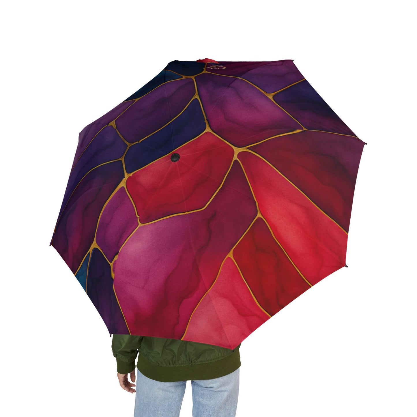 Shelby-2025 Colección Artisan Luxe — Paraguas Plegable — Protector de Lluvia Vibrante Rojo y Azul