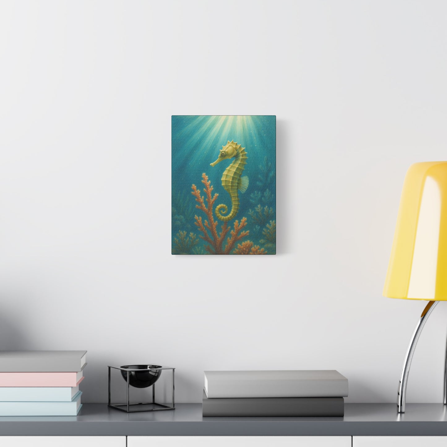 Lámina artística de caballito de mar con paspartú — Lámina artística náutica para pared
