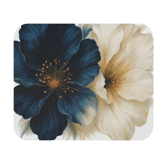 Floral Mouse Pad — Navy & Cream Bloom Rectangle Desk Mat