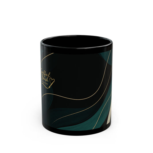 Abstract Teal Wave Black Mug -Soulful Collection— Modern Swirl Coffee Cup (11oz/15oz)