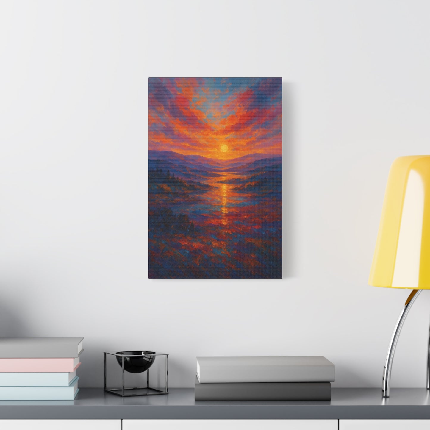 Sunset Over Mountains Canvas Wall Art — Vibrant Sunset Landscape Matte Canvas
