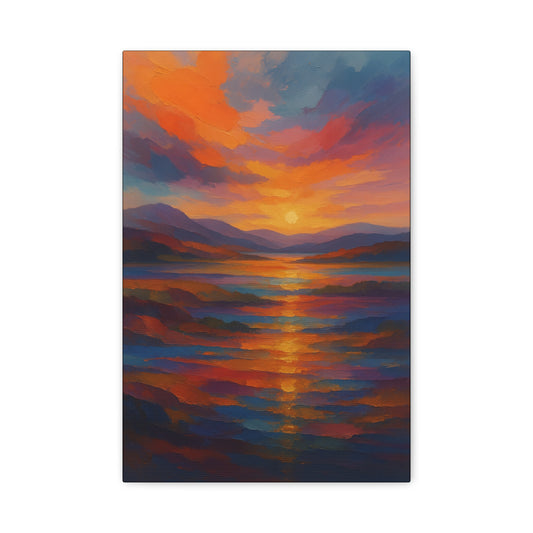 Lienzo Mate Estampado Puesta de Sol Reflejo — Vibrante Arte de Pared de Paisaje Oceánico