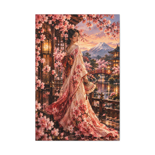 Japanese Cherry Blossom Geisha Canvas Wall Art-Madam Butterfly