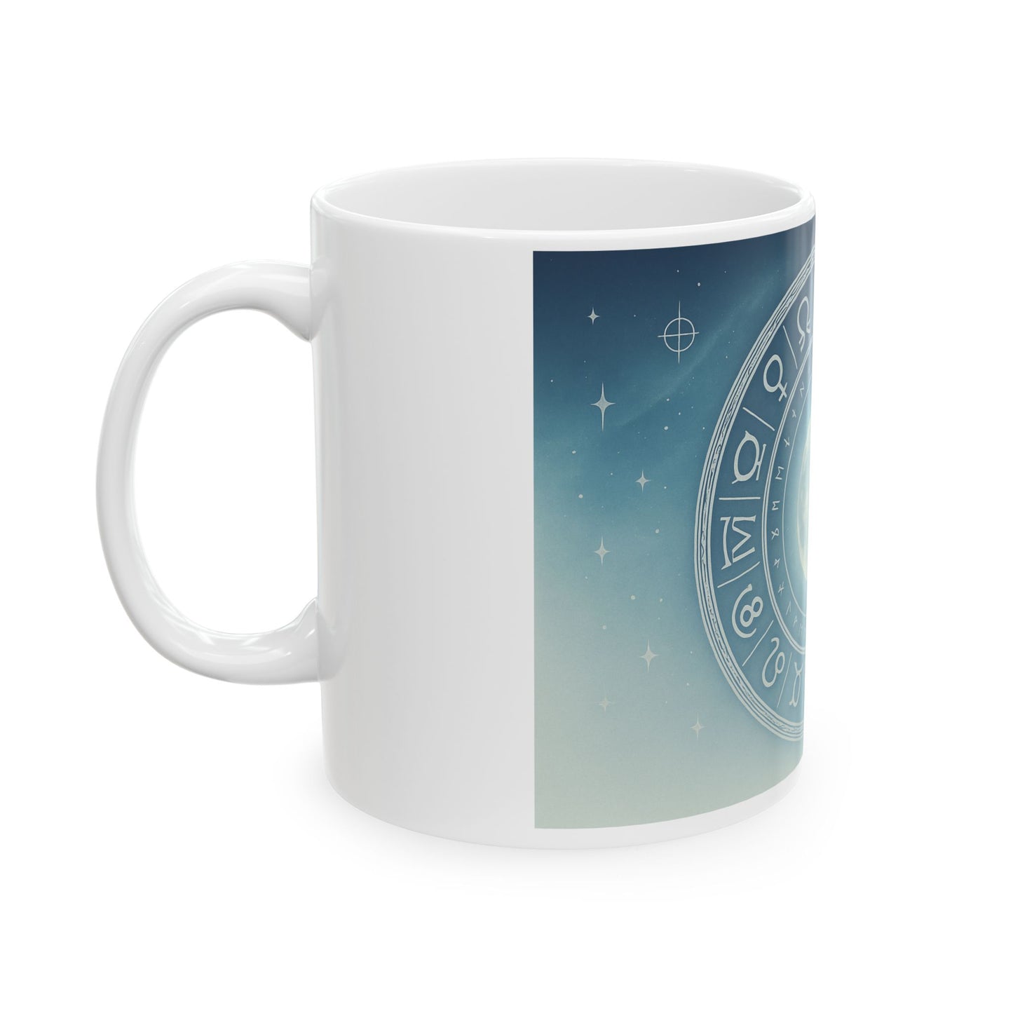 Zodiac Moon Ceramic Mug — Astrological Symbols Coffee Cup (11oz/15oz)