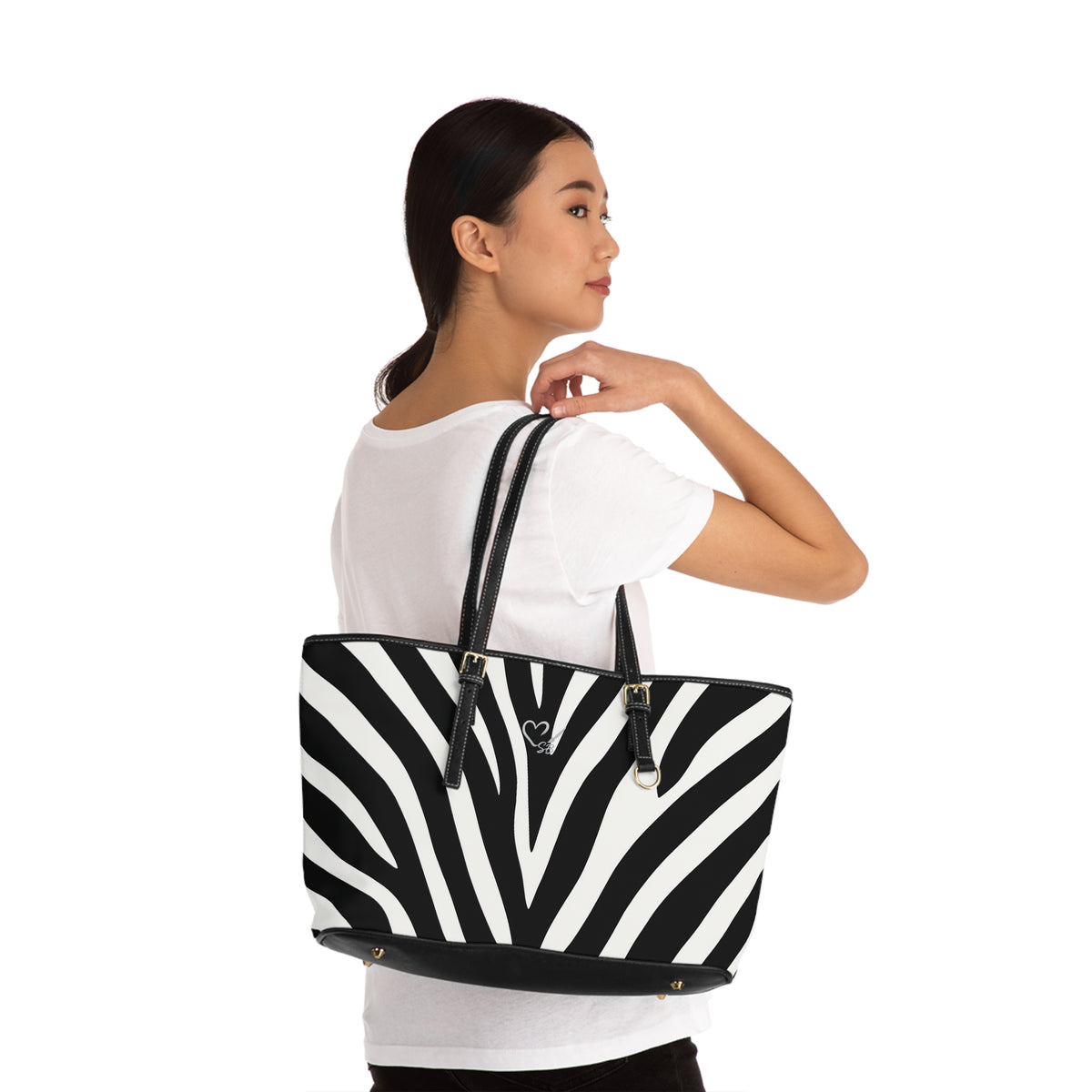 Bolso de hombro de piel sintética con estampado de cebra – Bolso de mano blanco y negro para el estilo diario