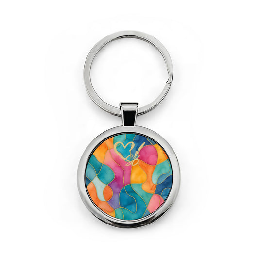 Vicky-2025 Artisan Luxe Collection- Round Stainless Steel Keychain — Colorful Abstract Heart Art Keyring