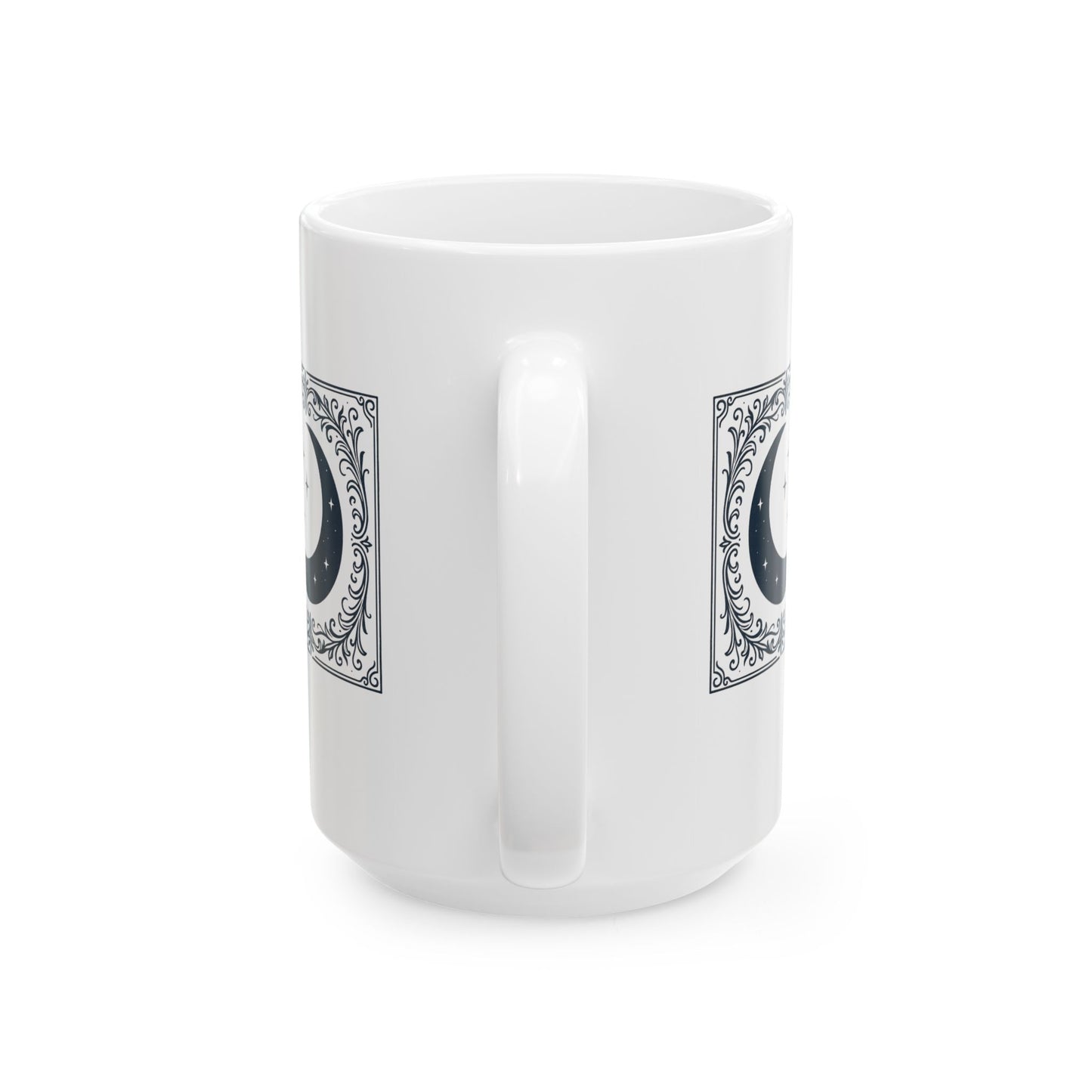 Taza de cerámica blanca con fases lunares — Taza de café artística lunar vintage (325 ml, 440 ml)