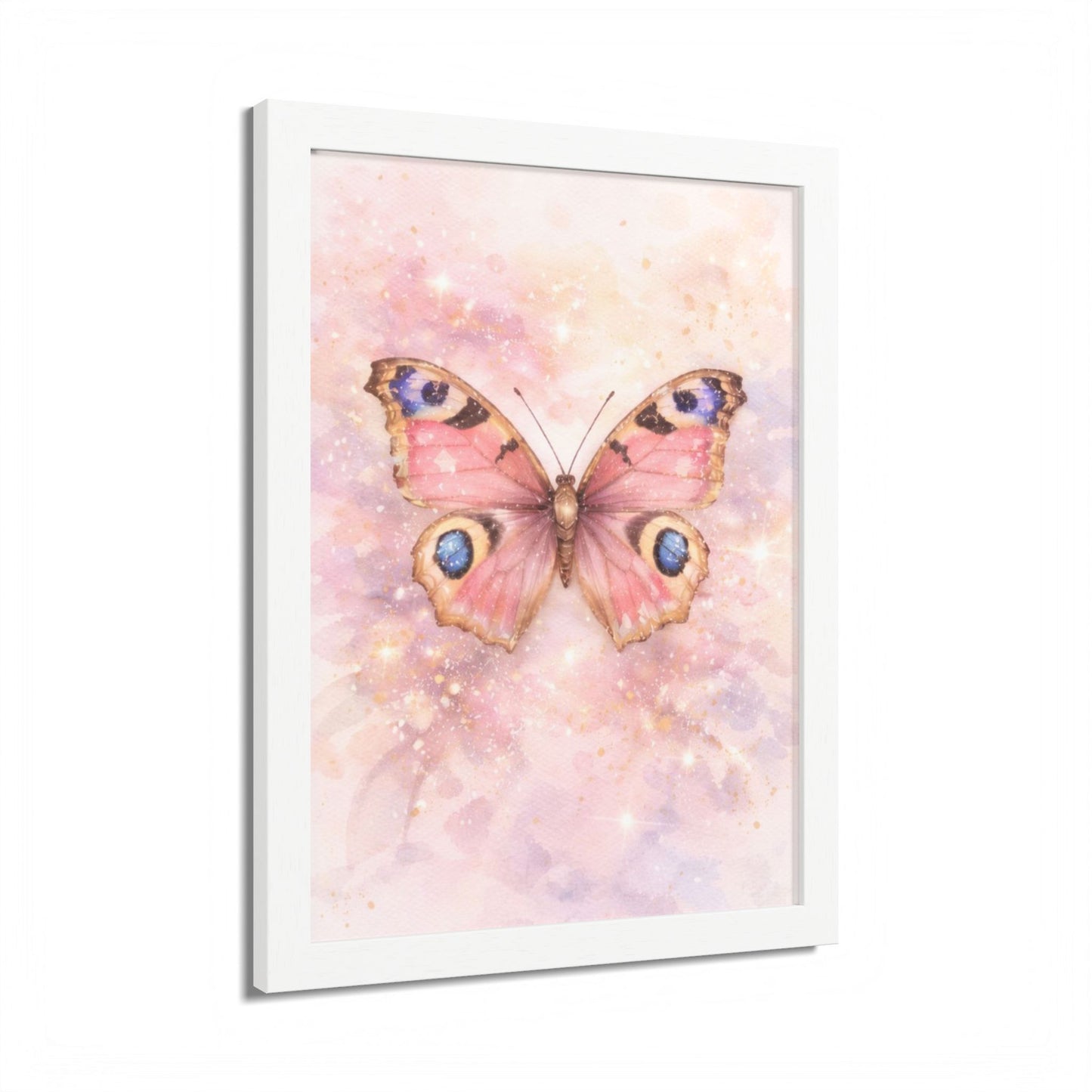 Póster Enmarcado Mariposa Rosa — Arte Mural en Acuarela para Cuarto de Bebé y Dormitorio