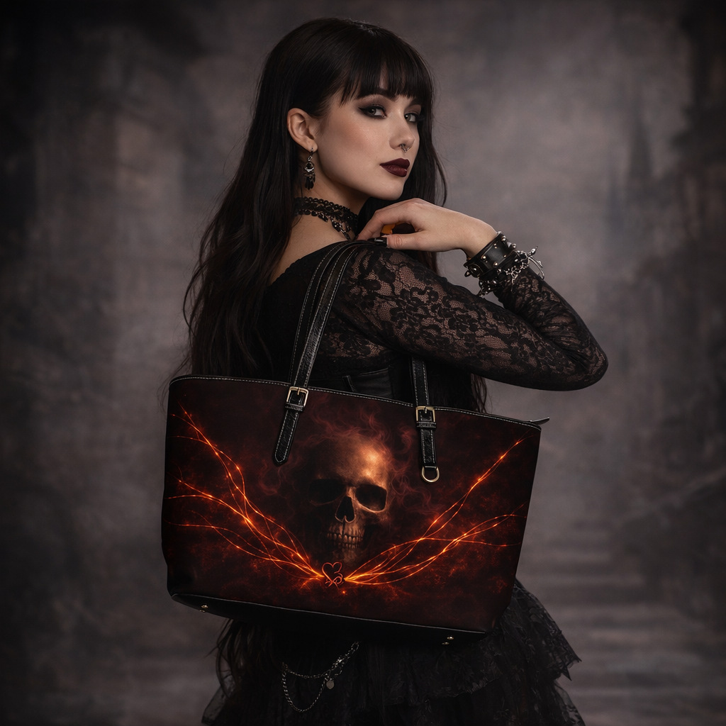 Reliquia etérea-Velo de las sombras Colección-Bolso de hombro de PU con llama de calavera