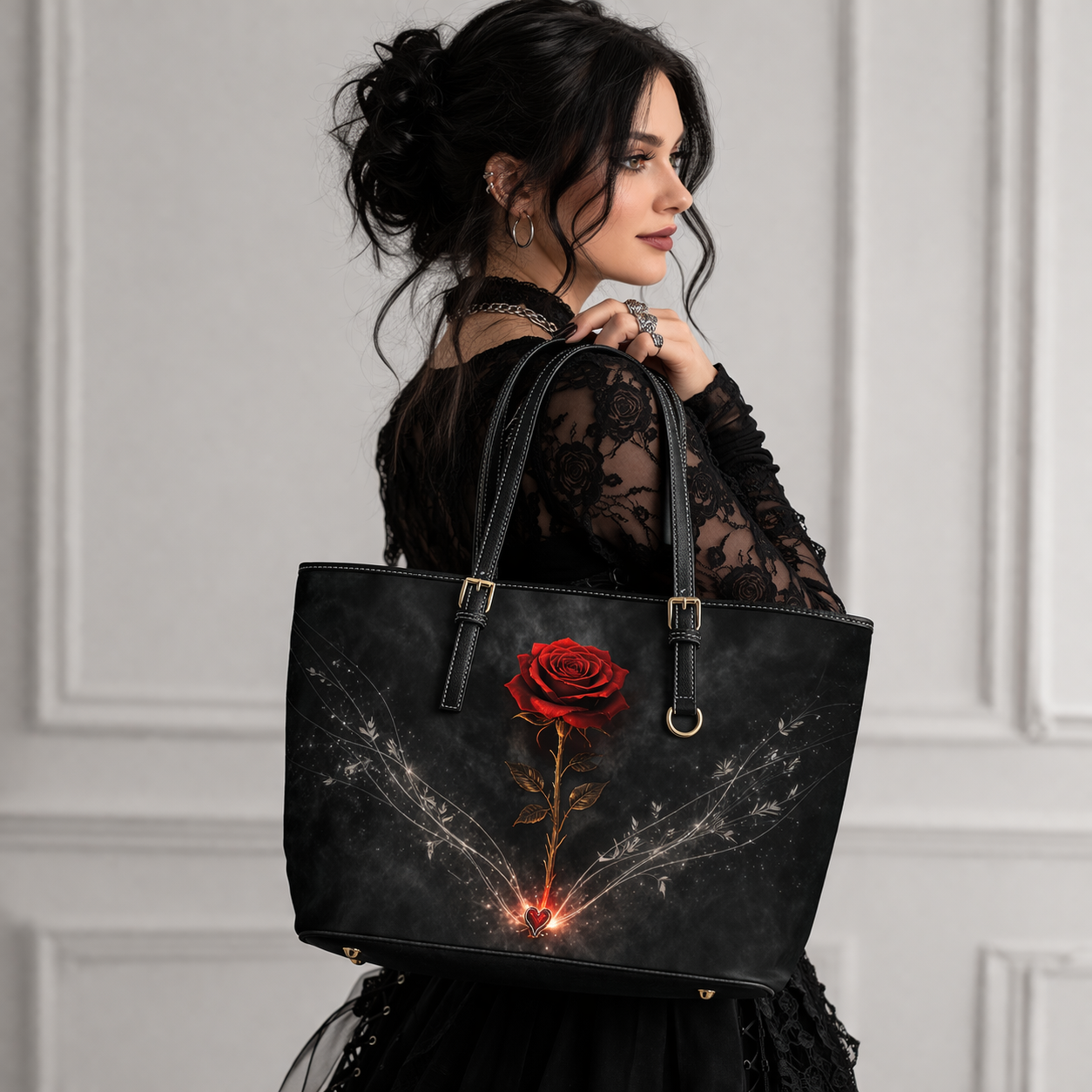 Flor Eterna-Colección Velo de Sombras-Bolso de Hombro de Piel Sintética