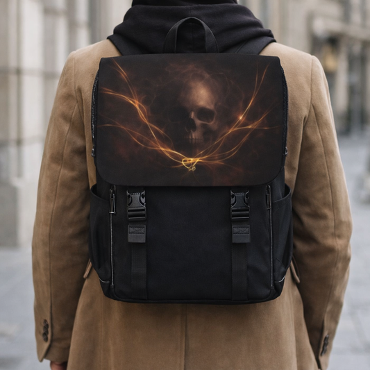 Mochila de lona con llama de calavera relicario etérea — Bolso de hombro informal gótico