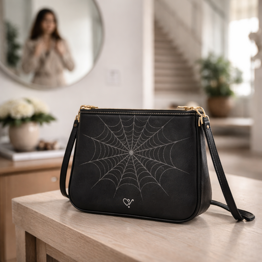 Web-Core Velado - Bolso de Hombro Telaraña - Mini Bolso Gótico