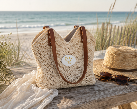 Boho Straw Shoulder Bag with Leather Straps – Casual Beach Tote