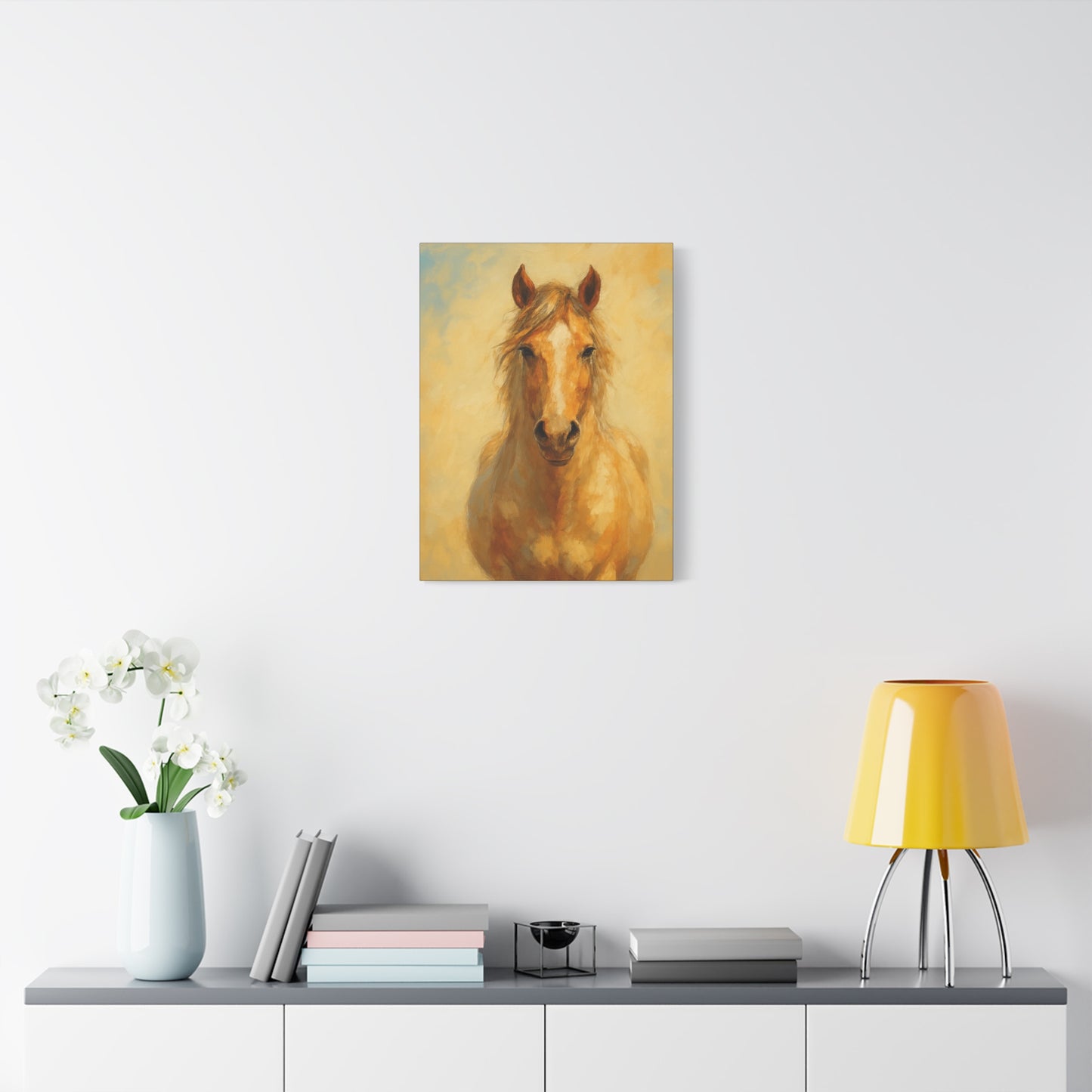 Retrato de caballo dorado en lienzo - Cuadro decorativo mate estirado