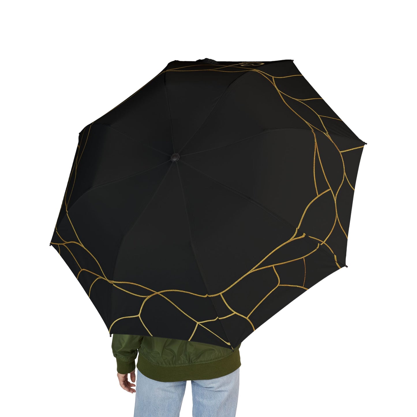 Lola 2- Colección Artesanal 2025- Paraguas Plegable Negro con Líneas Geométricas Doradas