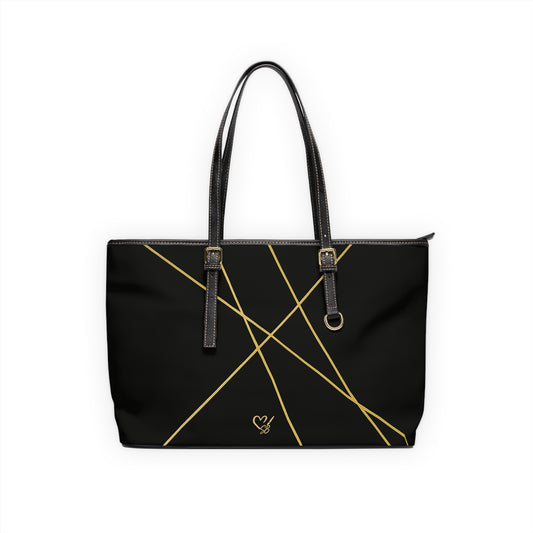 Michelle PU Leather Tote Bag — Minimalist Gold Line Accent Shoulder Handbag