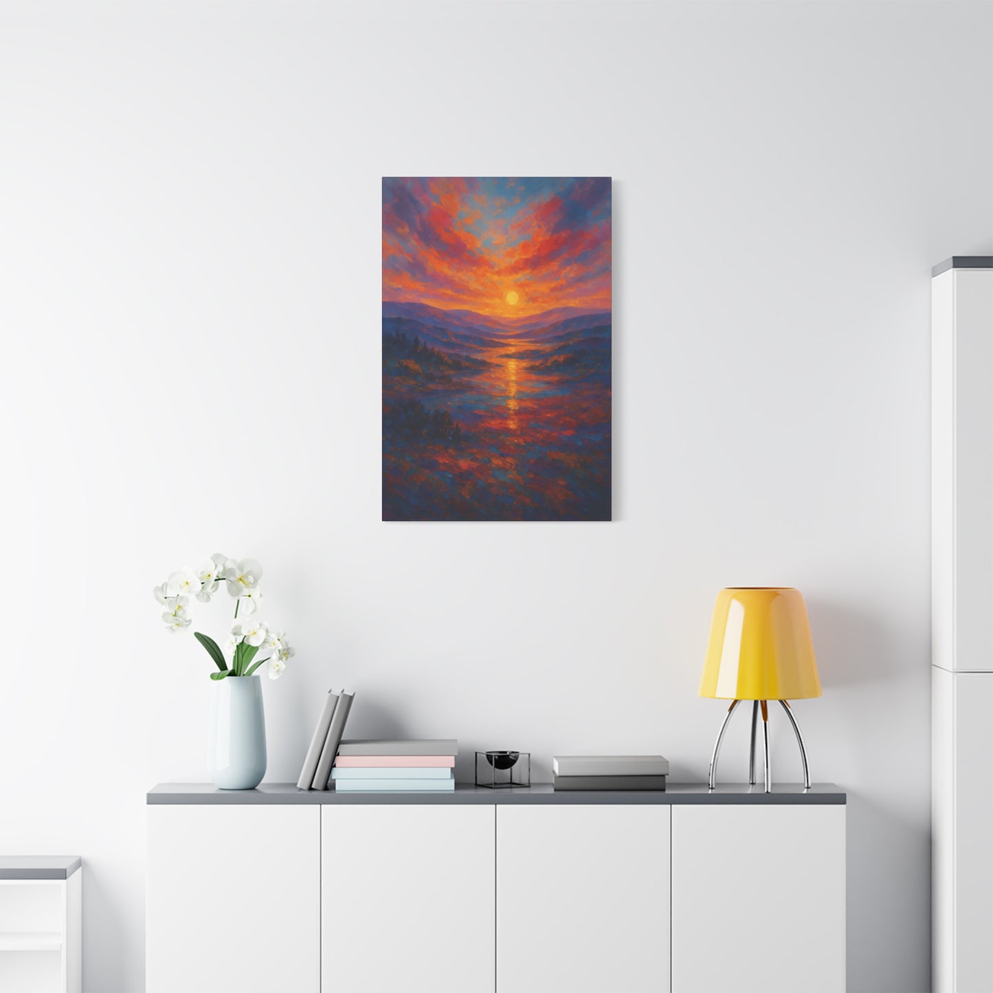 Sunset Over Mountains Canvas Wall Art — Vibrant Sunset Landscape Matte Canvas