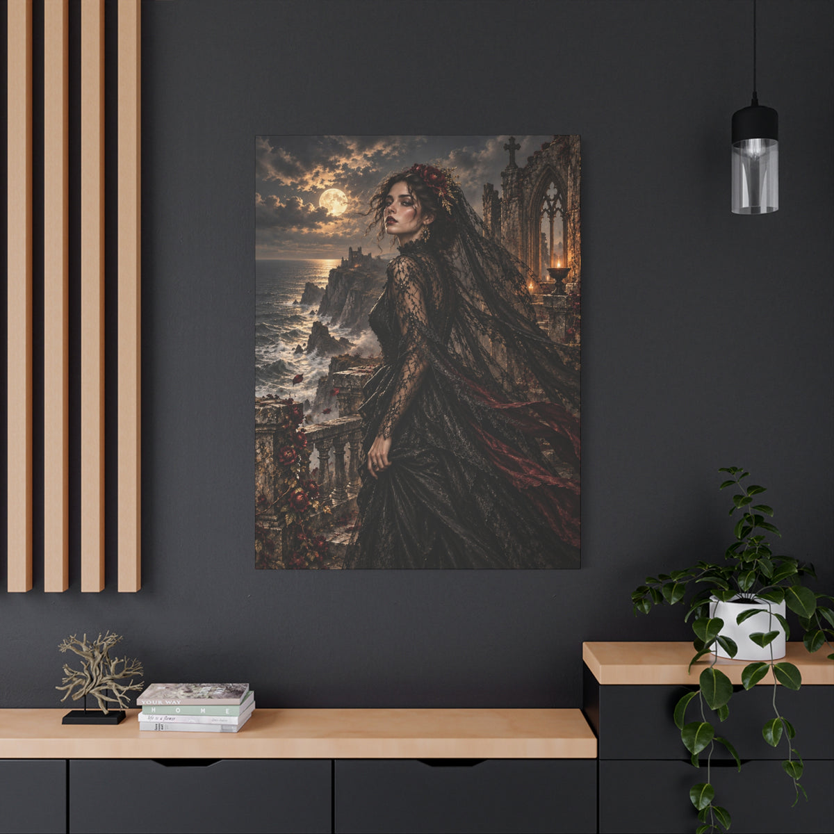 Gothic Moonlight Lady -Edge of Midnight-Matte Stretched Canvas Art