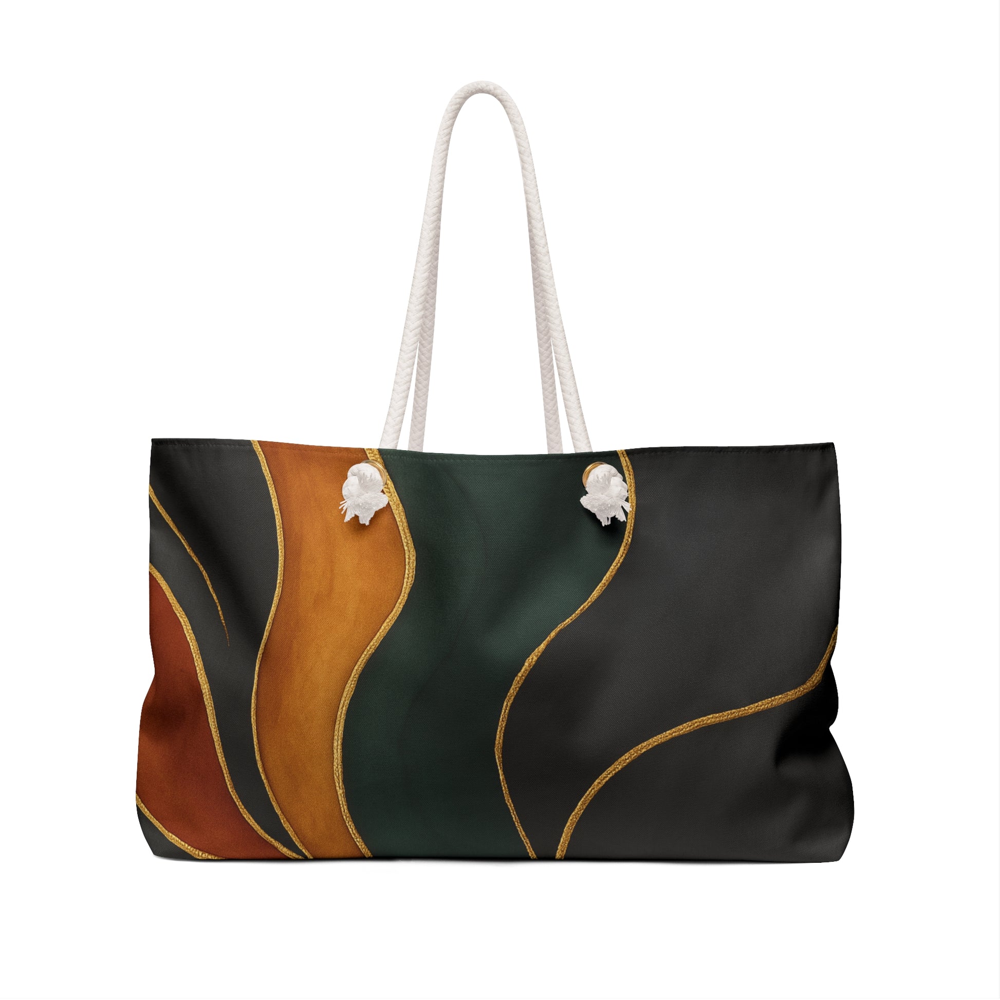 Vivian Artisan Luxe weekender bag back view – earthy green burnt orange print structured overnight bag by the Soulful Brush

