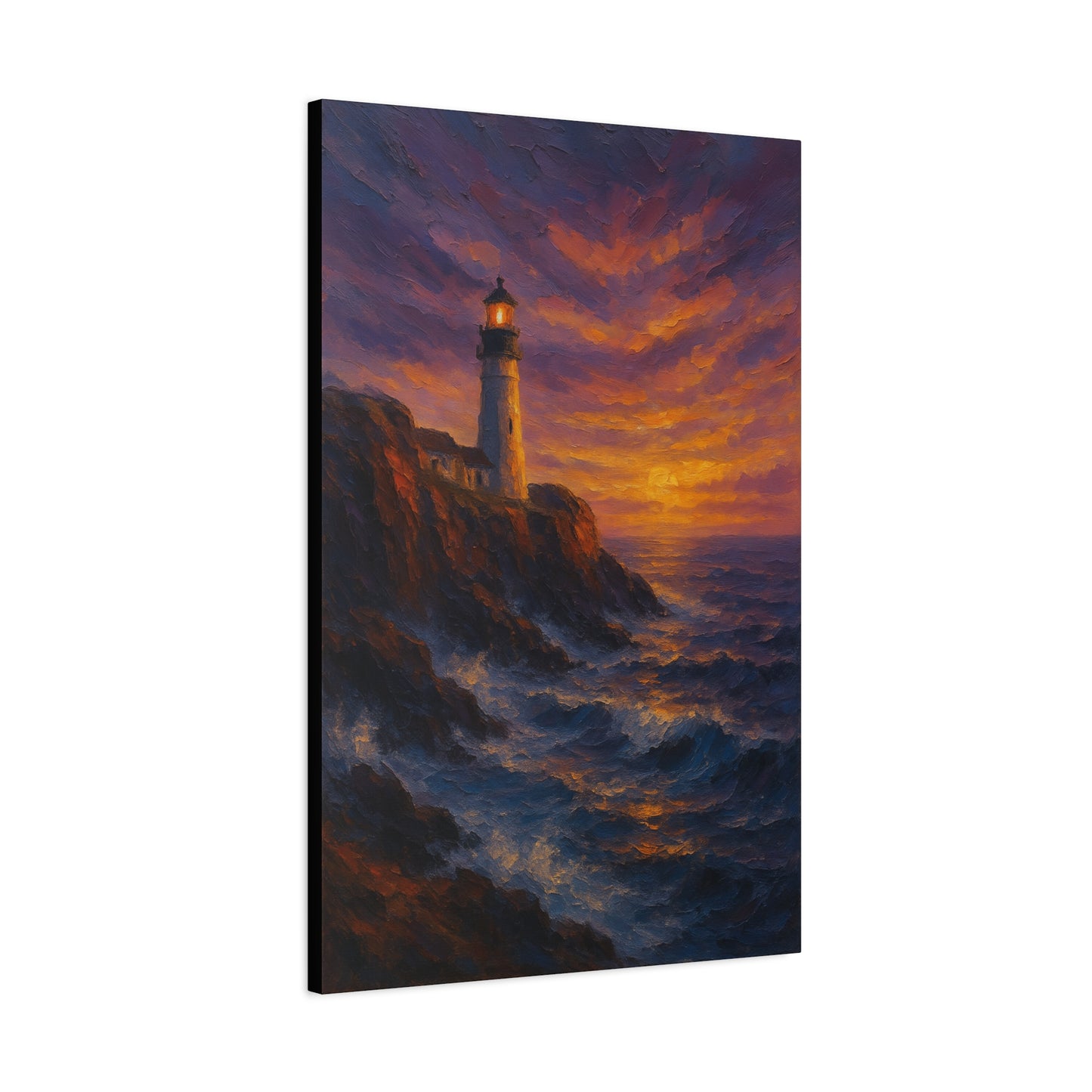 Lienzo Mate de Faro al Atardecer