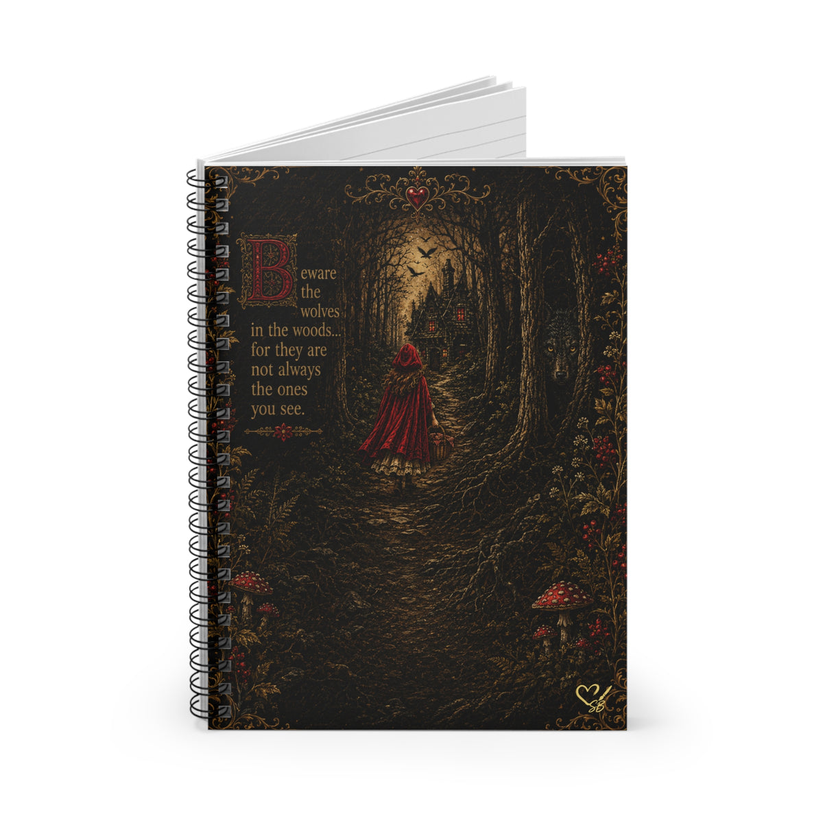 Red Riding Hood Forest Notebook — 'Beware the Wolves' Spiral Journal