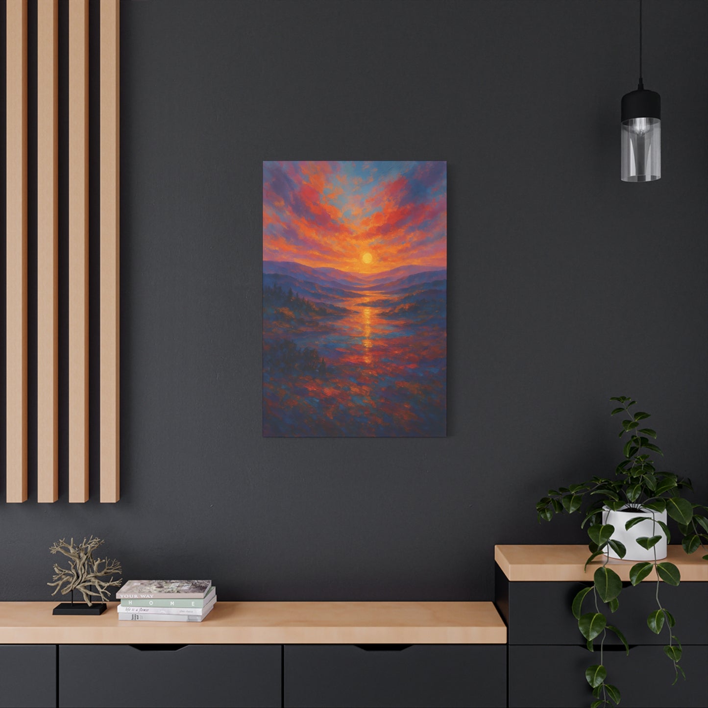 Sunset Over Mountains Canvas Wall Art — Vibrant Sunset Landscape Matte Canvas