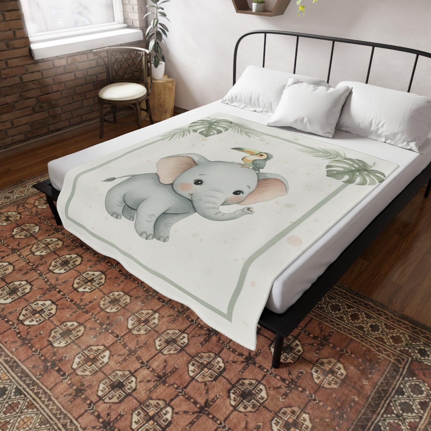 Baby Elephant 2- Baby Safari Plush Blanket -Coordinates with Baby Safari nursery items Baby