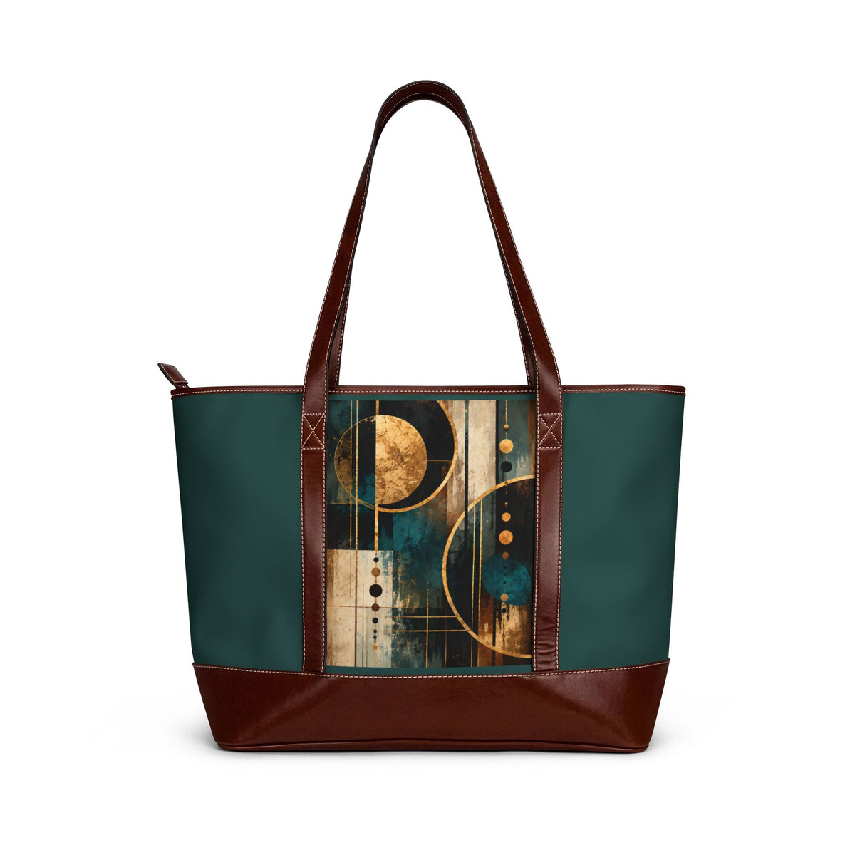 Moonlit Geometry Tote — Teal & Gold Celestial Art Bag