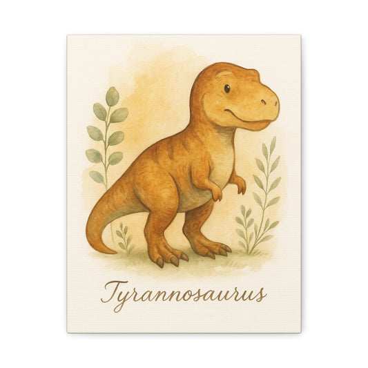 T-Rex Nursery Canvas Print — Cute Brown Dinosaur Wall Art for Kids’ Room