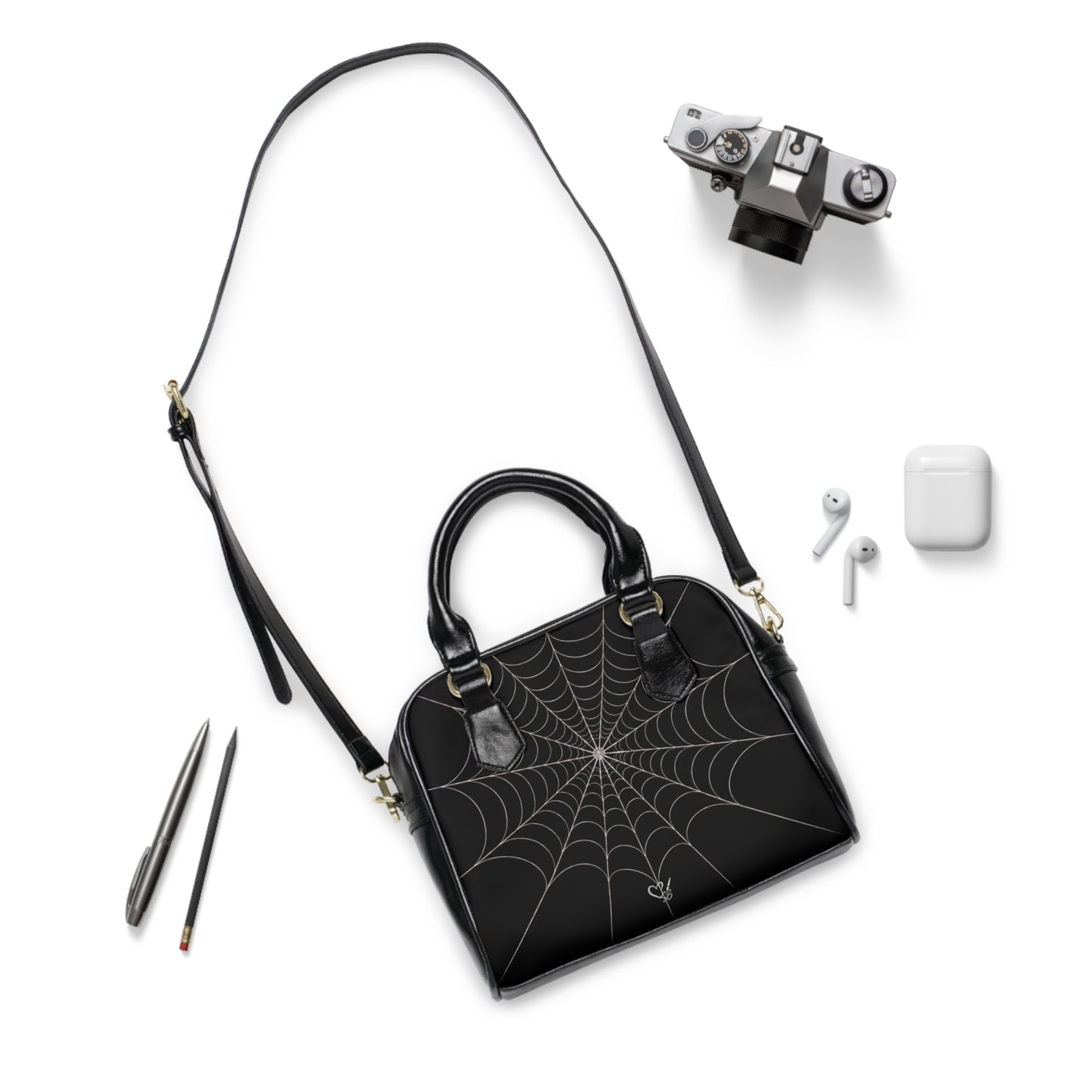 Core- Spiderweb Shoulder Handbag — Gothic Black Web Pattern Purse