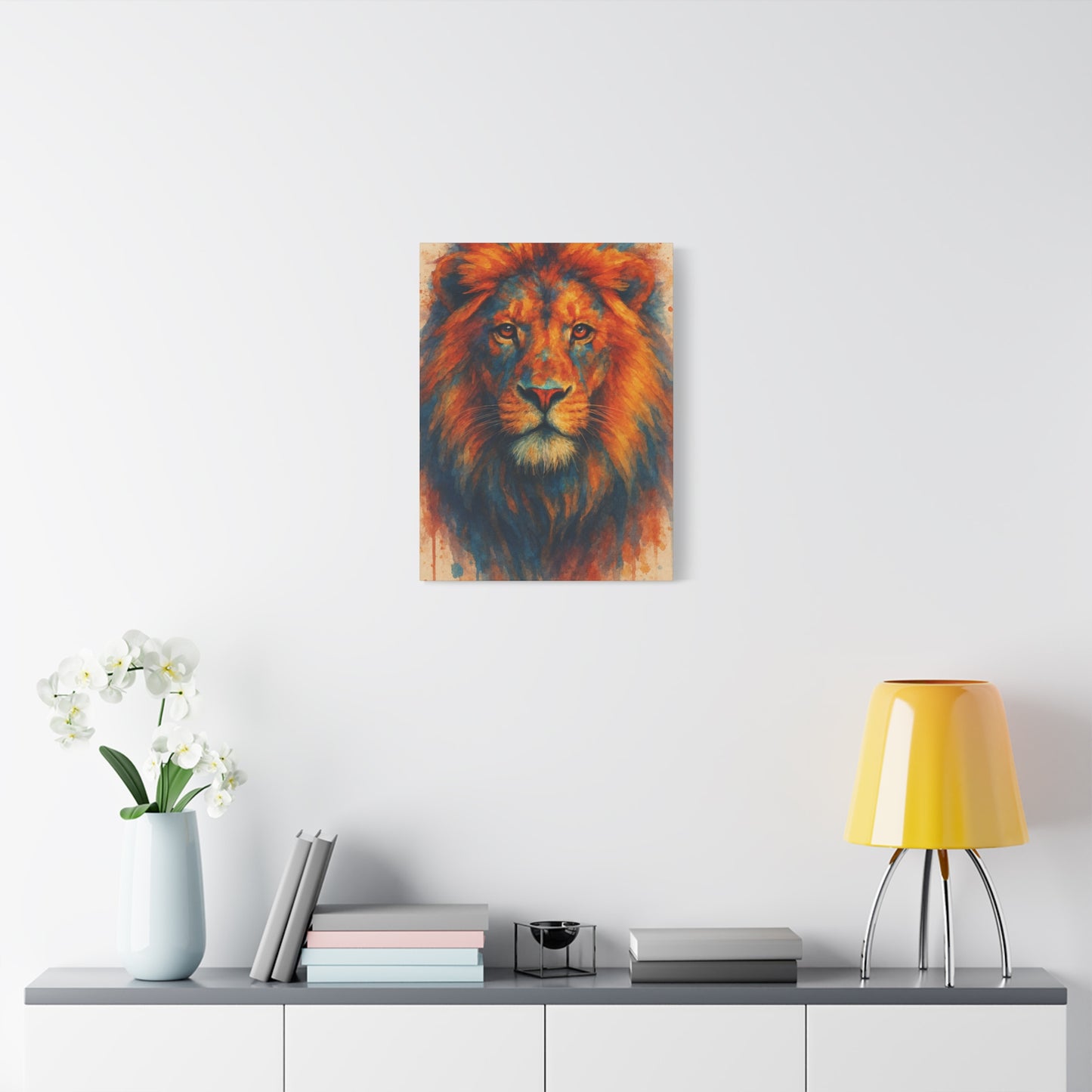 Lienzo decorativo de león acuarela audaz - Decoración de pared mate estirado