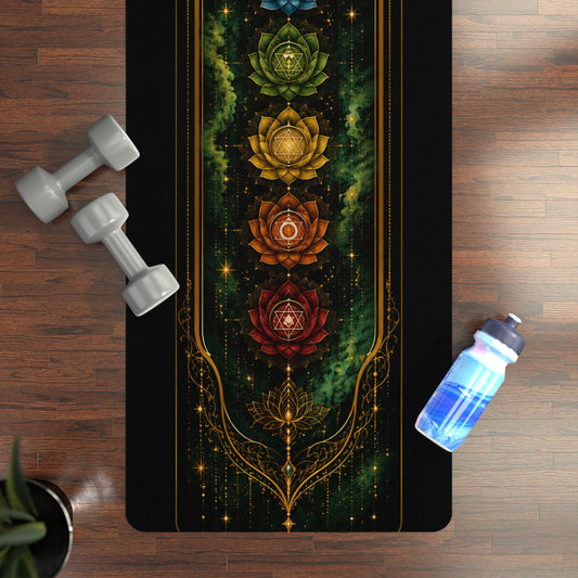Yoga Mat — Chakra Alignment Rubber Mat with Colorful 7 Chakra Lotus Design