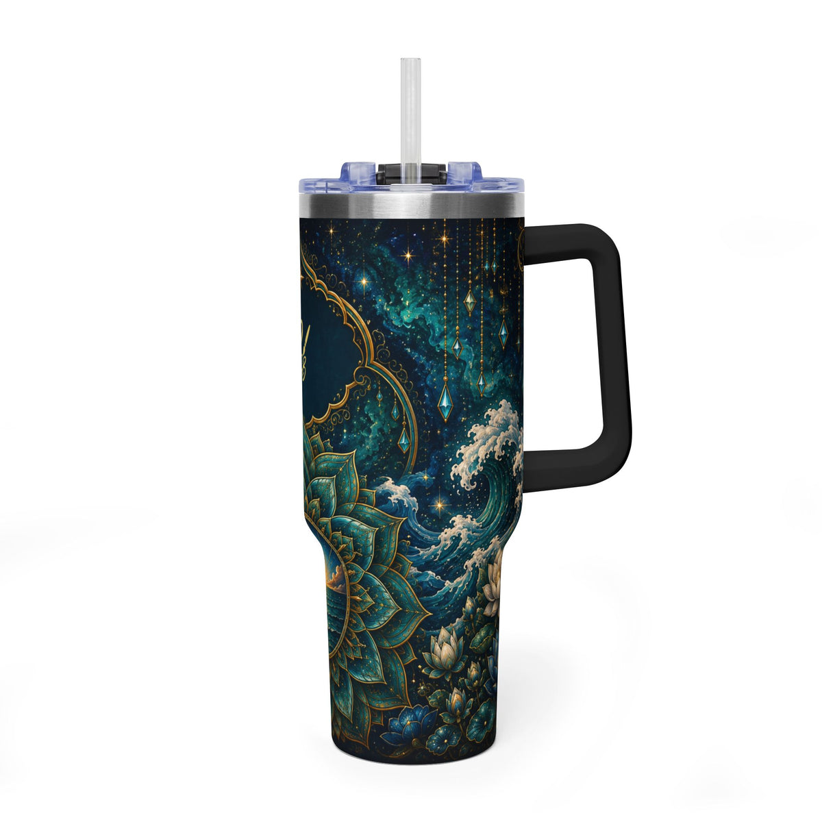 40oz Mandala Sunset Vacuum Tumbler — Insulated Travel Cup with Mandala Ocean Design