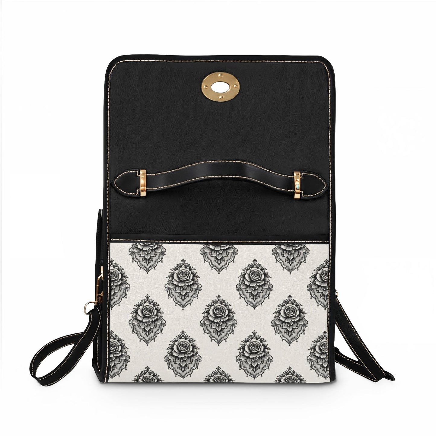 Veiled Rose Nior-Canvas Satchel Bag – Black & White Damask Waterproof Crossbody